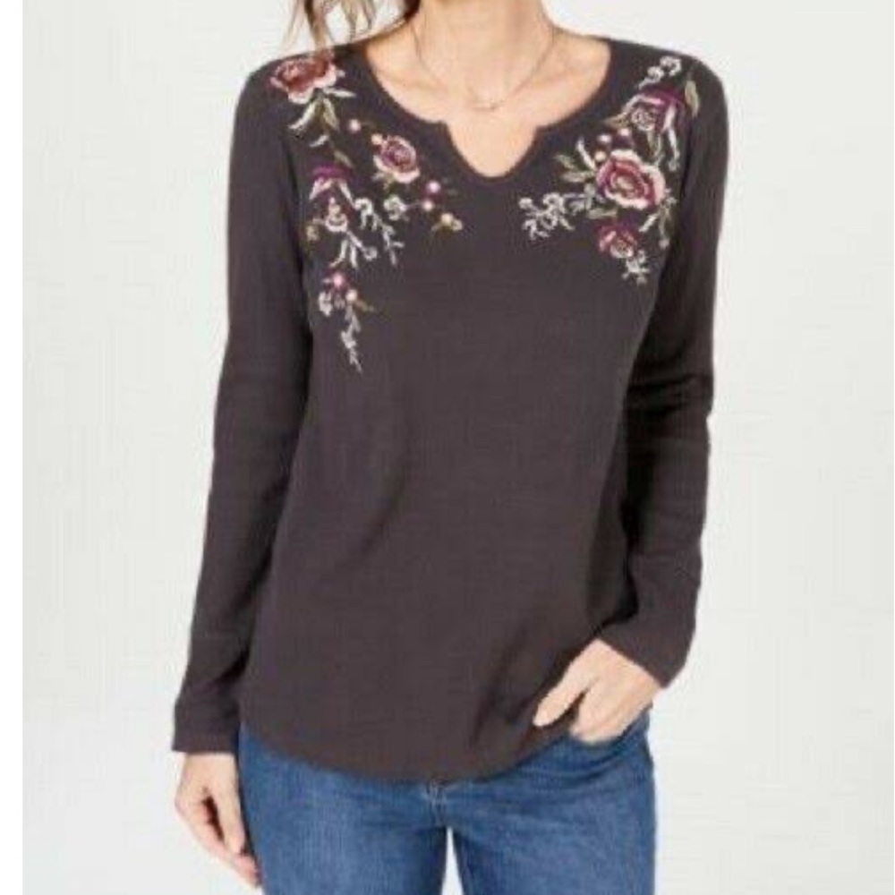 Style&co long sleeve embroidery flower sweater